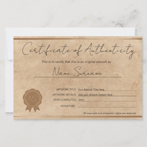 Modern Certificate of Authenticity Artwork by