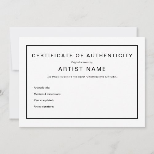 Modern Certificate of Authenticity for Art Announcement