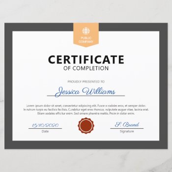 Modern Certificate Of Completion by J32Design at Zazzle