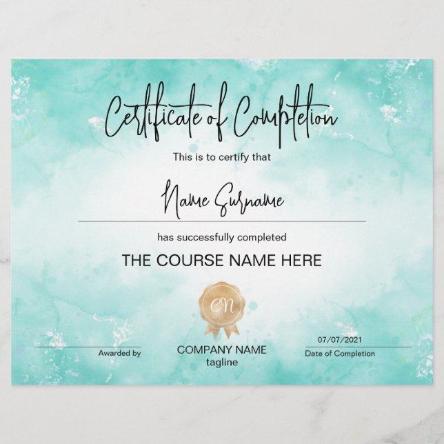 Modern Certificate of Completion Award Course  (Front)