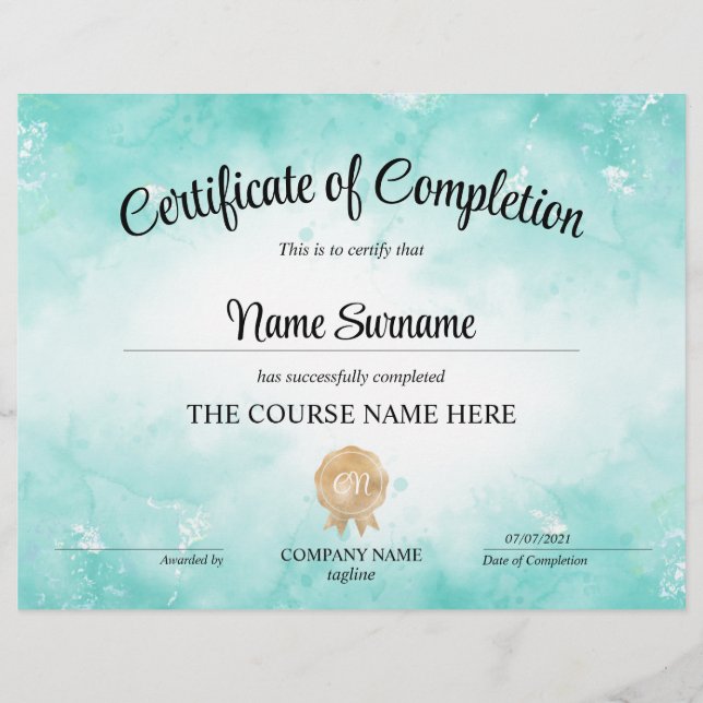 Modern Certificate of Completion Award Course  (Front)