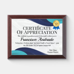 Modern Certificate of Of Appreciation Award Plaque