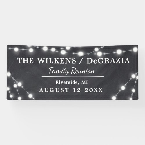 Modern Chalk String Lights Wood Family Reunion Banner