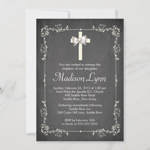 Modern Chalkboard Baptism Christening Cross Personalized Invites