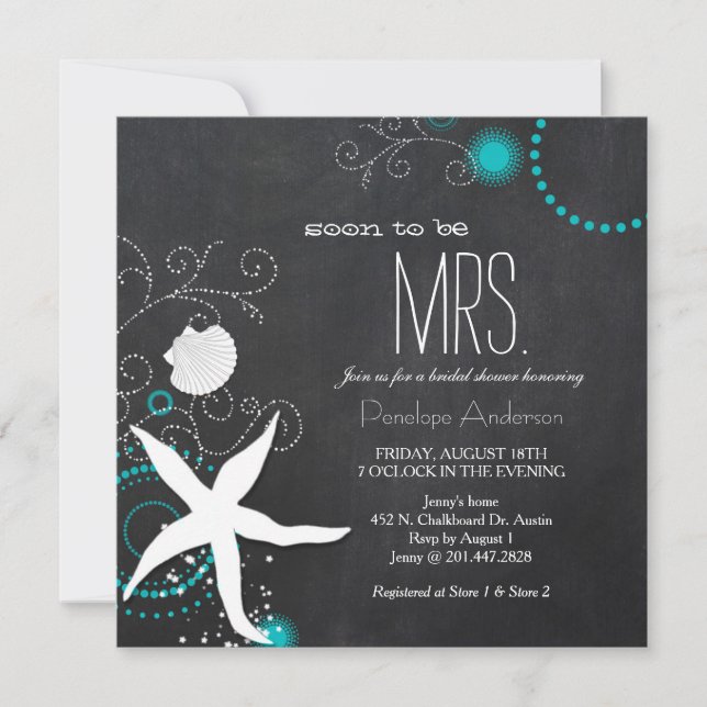 Modern Chalkboard Beach Wedding Bridal Shower Invitation (Front)