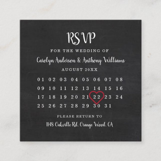 Modern Chalkboard Calendar RSVP Card (Front)