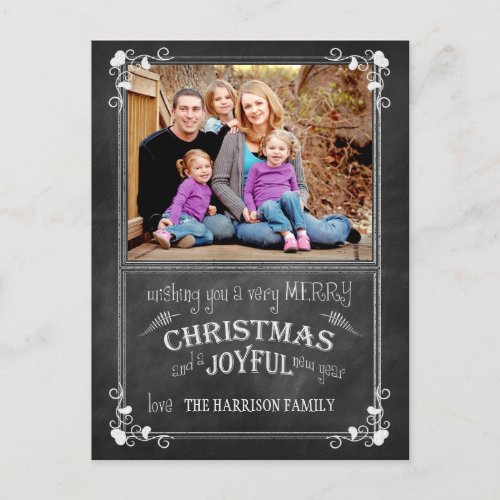 Modern Chalkboard Christmas Photo Postcard