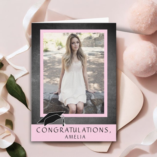 Modern Chalkboard Congratulations Graduation Photo Card (Creator Uploaded)