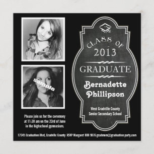 Modern Chalkboard Double Photo Graduation Ceremony Invitation