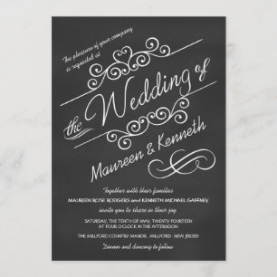 Modern Chalkboard Fancy Scrolls Wedding Invitation