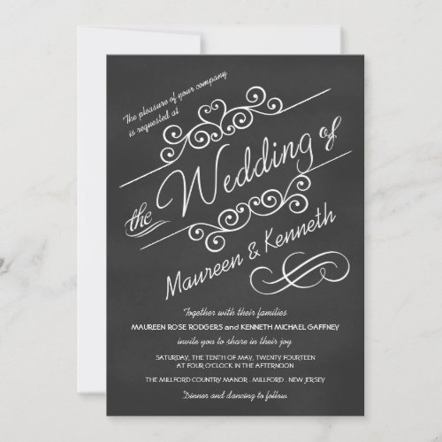 Modern Chalkboard Fancy Scrolls Wedding Invitation