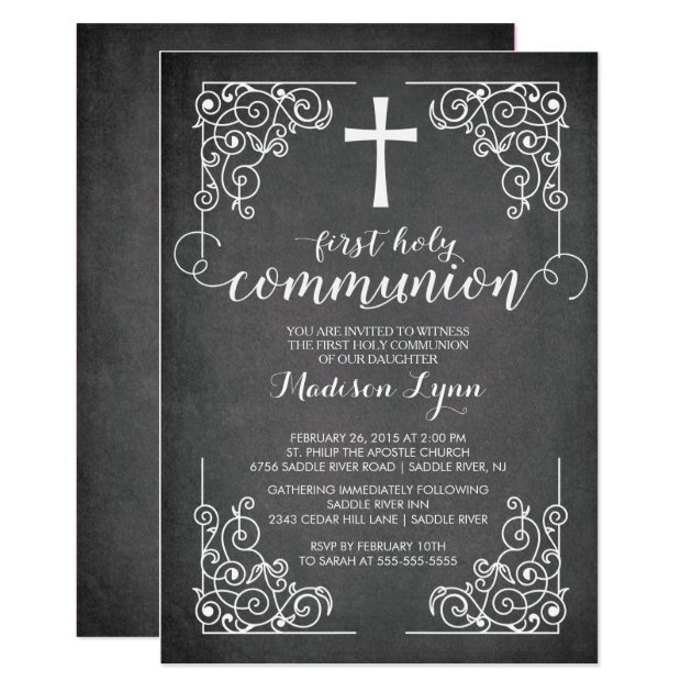 Modern Chalkboard First Holy Communion Invitation