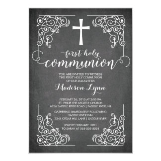 Modern Chalkboard First Holy Communion Invitation