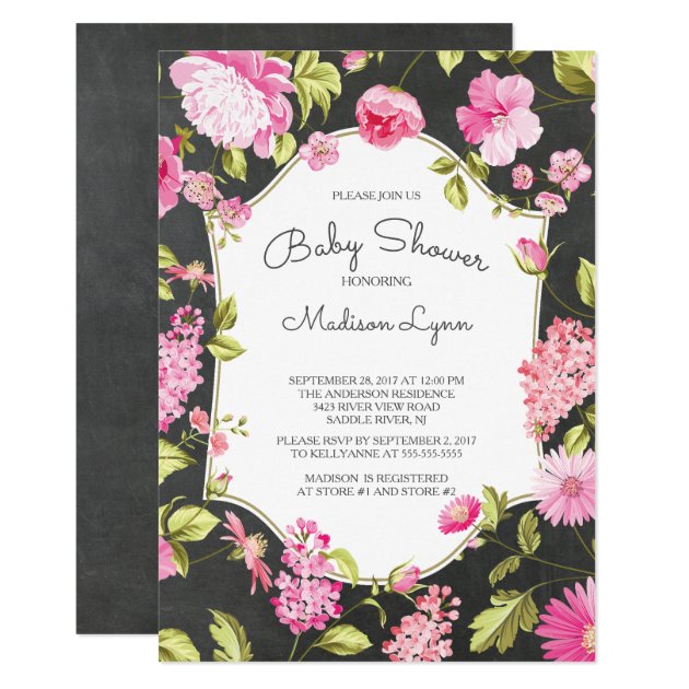 Modern Chalkboard Floral Baby Shower Invitation