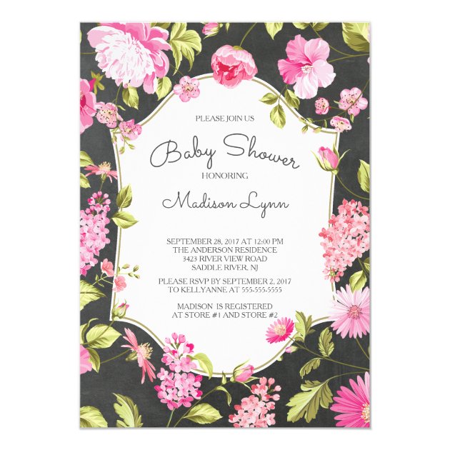 Modern Chalkboard Floral Baby Shower Invitation