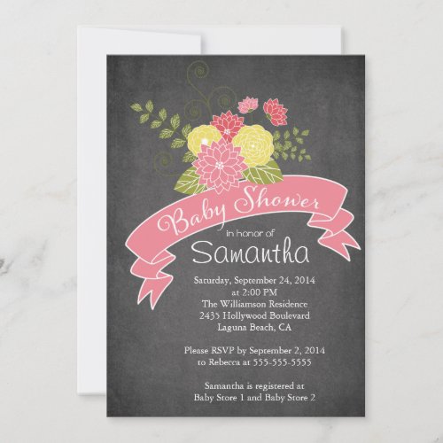 Modern Chalkboard Floral Baby Shower Invitations