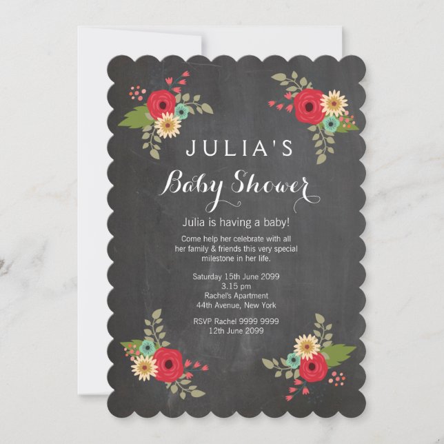 Modern Chalkboard Floral Baby Shower Invite (Front)