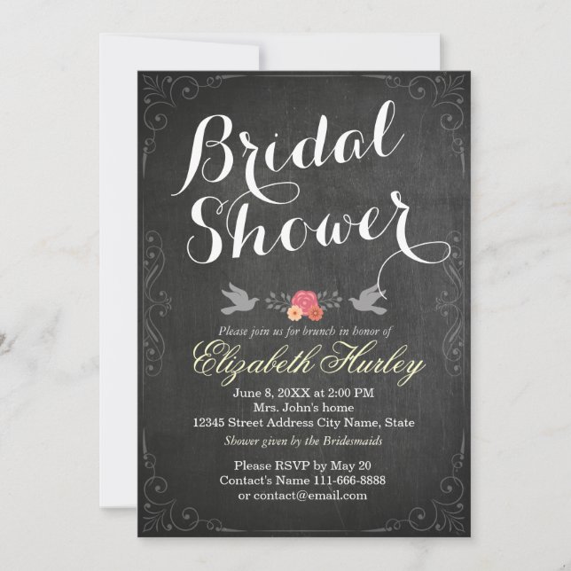 Modern Chalkboard Floral Bridal Shower Invitation (Front)