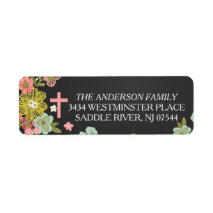 Modern Chalkboard Floral Cross Lace Return Address Label