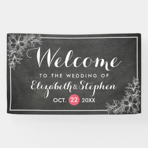 Modern Chalkboard Floral Frame Wedding Welcome Banner