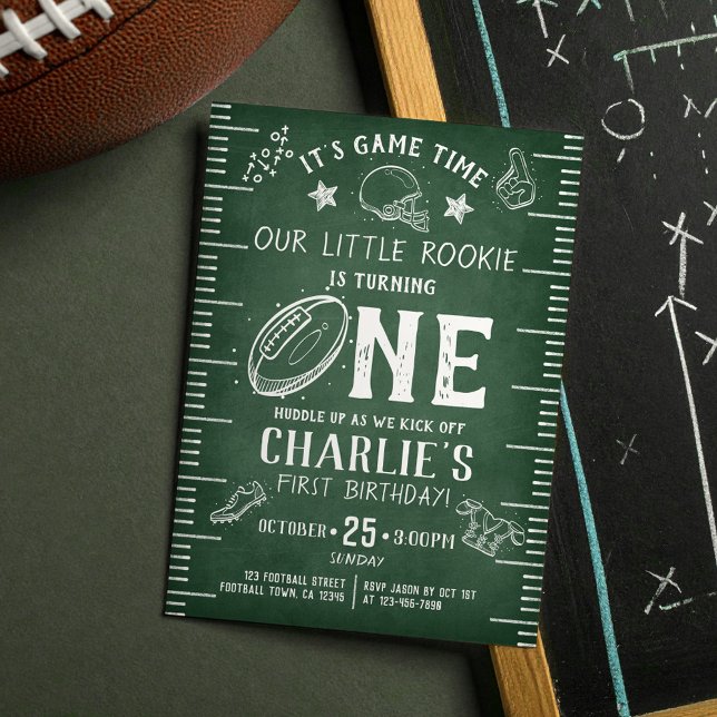 Modern Chalkboard Football Athletic 1st Birthday Invitation (Creator Uploaded)