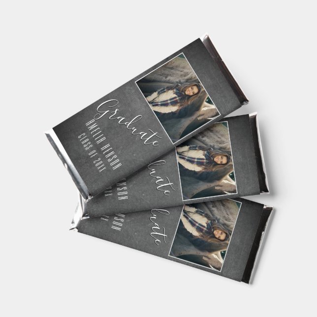 Modern Chalkboard Graduate Photo Graduation Hershey Bar Favors (Front)