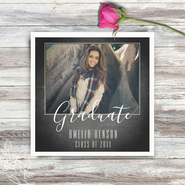 Modern Chalkboard Graduate Photo Graduation Party Napkins (Creator Uploaded)