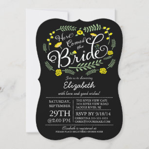 Modern Chalkboard Here Comes The Bride Floral Invitation