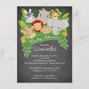 Modern Chalkboard Jungle Safari Animal Baby Shower Invitation