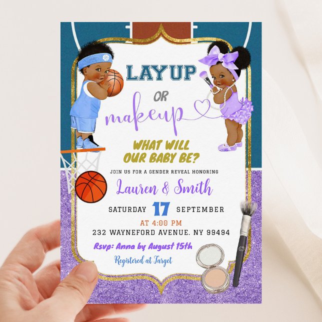 Modern Chalkboard Layup or Makeup Gender Reveal Invitation (Creator Uploaded)