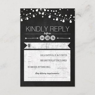 Modern Chalkboard Lights Wedding RSVP Card