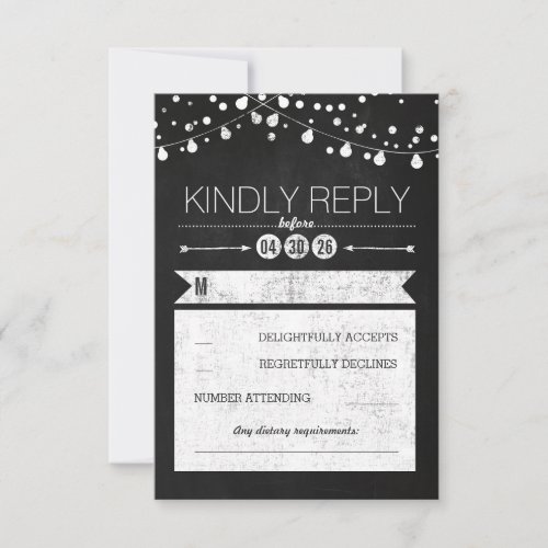 Modern Chalkboard Lights Wedding RSVP Card