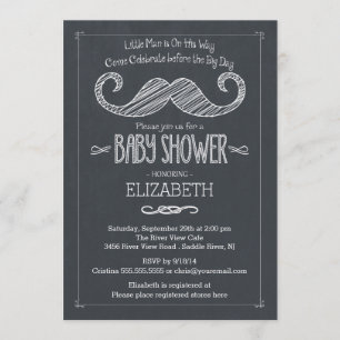 Modern Chalkboard Little Man Mustache Baby Shower Invitation