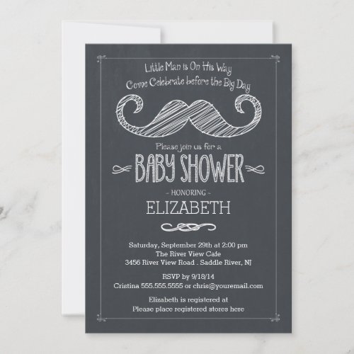 Modern Chalkboard Little Man Mustache Baby Shower Invitation