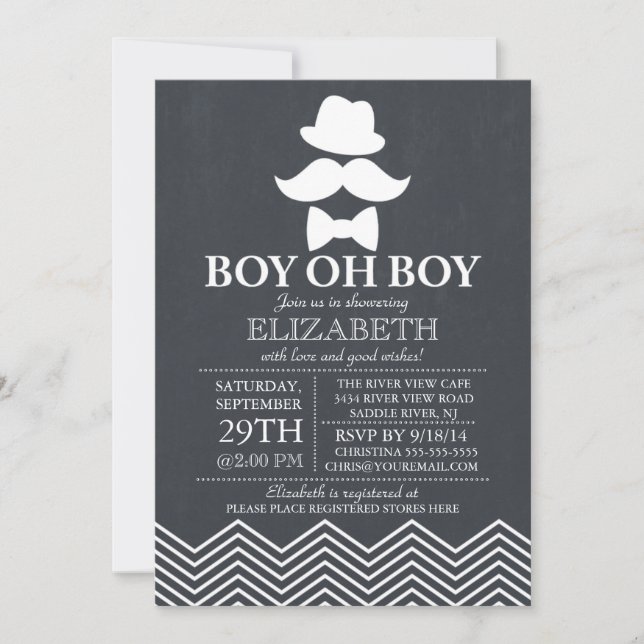 Modern Chalkboard Little Man Mustache Baby Shower Invitation (Front)