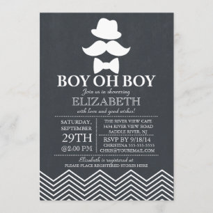 Modern Chalkboard Little Man Mustache Baby Shower Invitation
