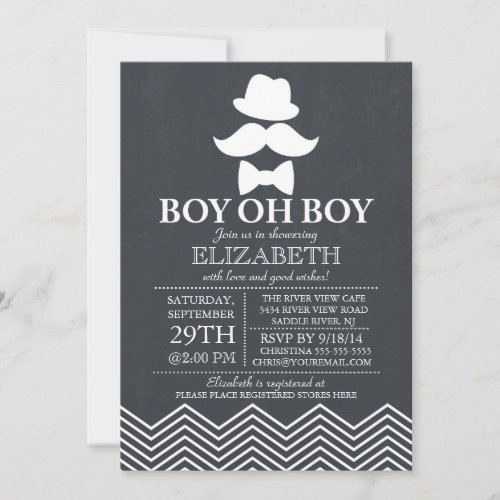 Modern Chalkboard Little Man Mustache Baby Shower Invitation