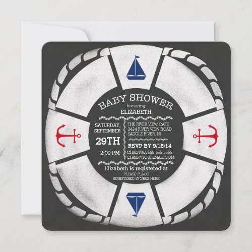 Modern Chalkboard Nautical Baby Shower Invitation Custom Invitation