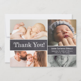 Modern Chalkboard Photo Collage Baby Shower Thank You Card
