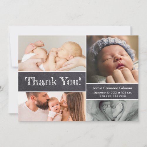 Modern Chalkboard Photo Collage Baby Shower Thank You Card