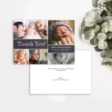 Modern Chalkboard Photo Collage Baby Shower Thank You Card