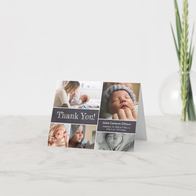 Modern Chalkboard Photo Collage Baby Shower Thank You Card (Front)