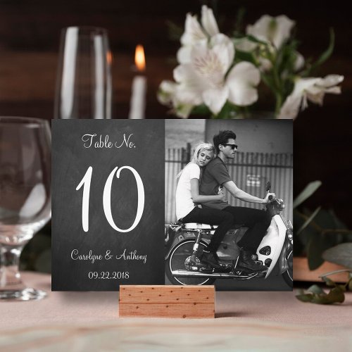 Modern Chalkboard Photo Wedding Table Number Cards