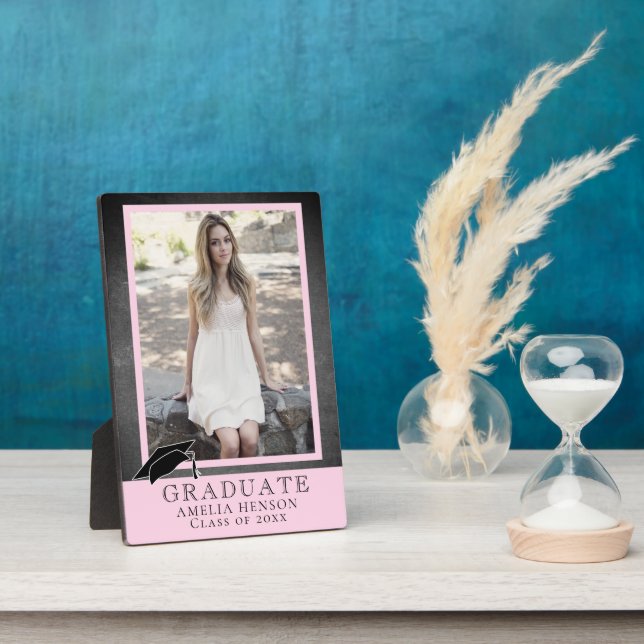 Modern Chalkboard Pink Graduation Graduate Photo Plaque (Side)