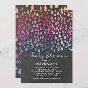 Modern Chalkboard Raindrops Neutral Baby Shower Invitation