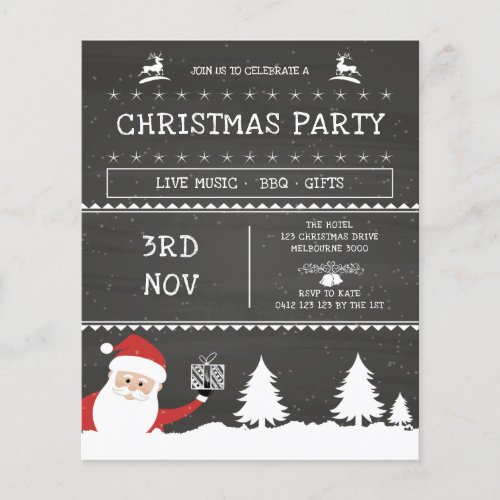 Modern Chalkboard Santa Christmas Party Invitation