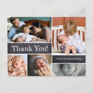 Modern Chalkboard Second Baby Shower Thank You Postcard