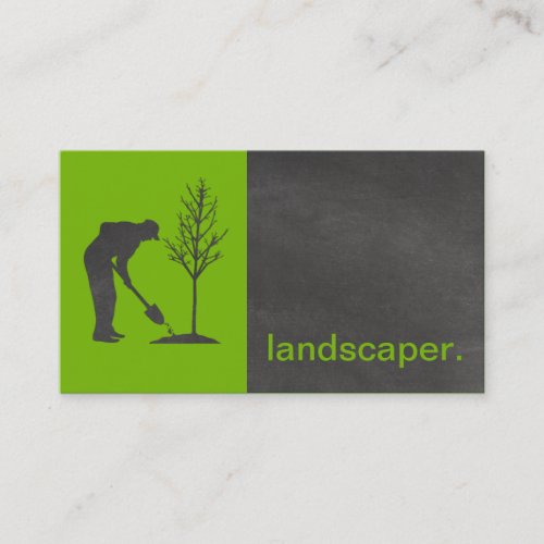 Modern Chalkboard Silhouette Landscaper  green Business Card