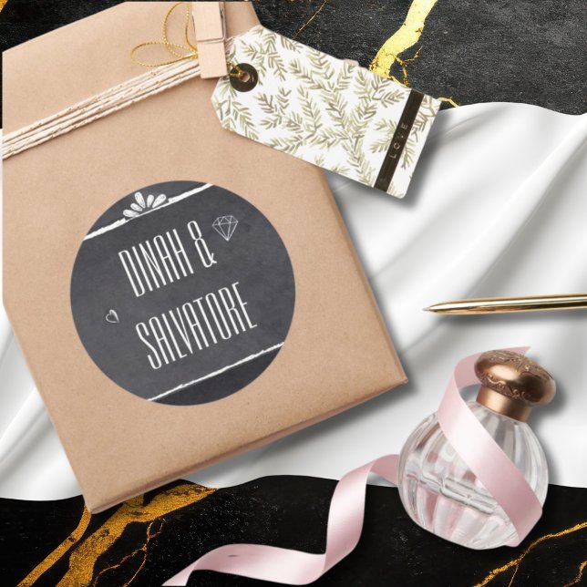 Modern Chalkboard Simple Script  Classic Round Sticker (Creator Uploaded)