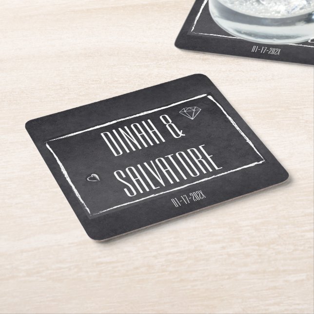 Modern Chalkboard Simple Script  Square Paper Coaster (Angled)